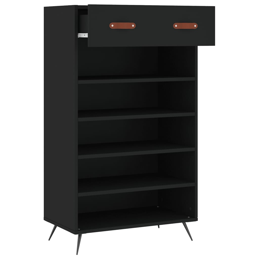 Schoenenkast 60x35x105 cm bewerkt hout zwart is nu te koop bij PeponiXL, paradijselijk wonen!