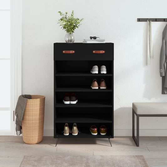 Schoenenkast 60x35x105 cm bewerkt hout zwart is nu te koop bij PeponiXL, paradijselijk wonen!