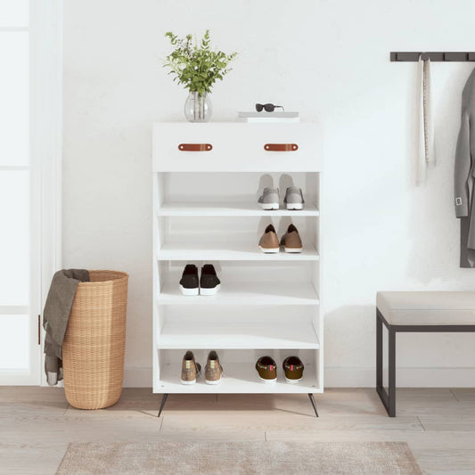 Schoenenkast 60x35x105 cm bewerkt hout hoogglans wit is nu te koop bij PeponiXL, paradijselijk wonen!
