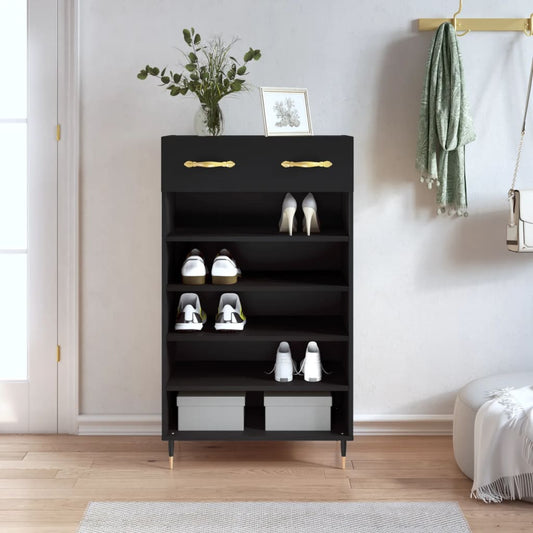 Schoenenkast 60x35x105 cm bewerkt hout zwart is nu te koop bij PeponiXL, paradijselijk wonen!