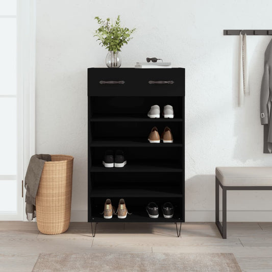 Schoenenkast 60x35x105 cm bewerkt hout zwart is nu te koop bij PeponiXL, paradijselijk wonen!