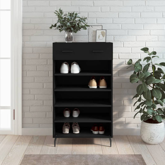 Schoenenkast 60x35x105 cm bewerkt hout zwart is nu te koop bij PeponiXL, paradijselijk wonen!