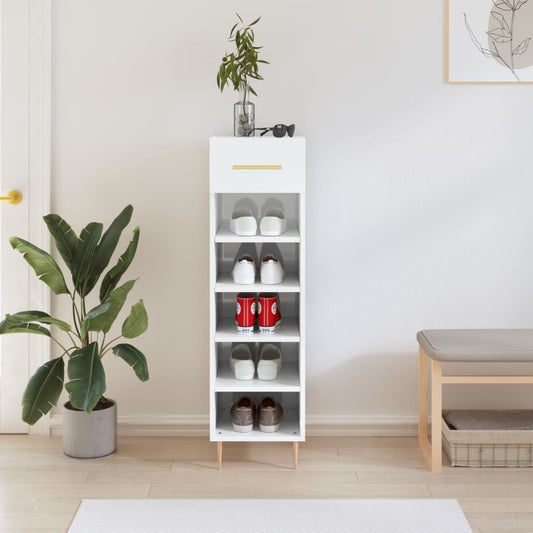 Schoenenkast 30x35x105 cm bewerkt hout hoogglans wit is nu te koop bij PeponiXL, paradijselijk wonen!