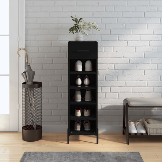 Schoenenkast 30x35x105 cm bewerkt hout zwart is nu te koop bij PeponiXL, paradijselijk wonen!