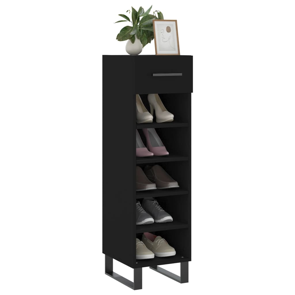 Schoenenkast 30x35x105 cm bewerkt hout zwart is nu te koop bij PeponiXL, paradijselijk wonen!