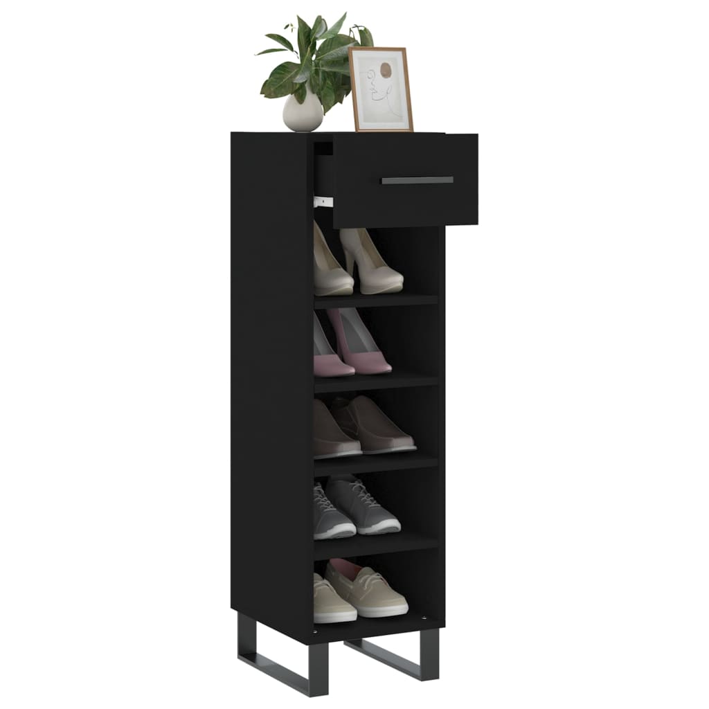 Schoenenkast 30x35x105 cm bewerkt hout zwart is nu te koop bij PeponiXL, paradijselijk wonen!
