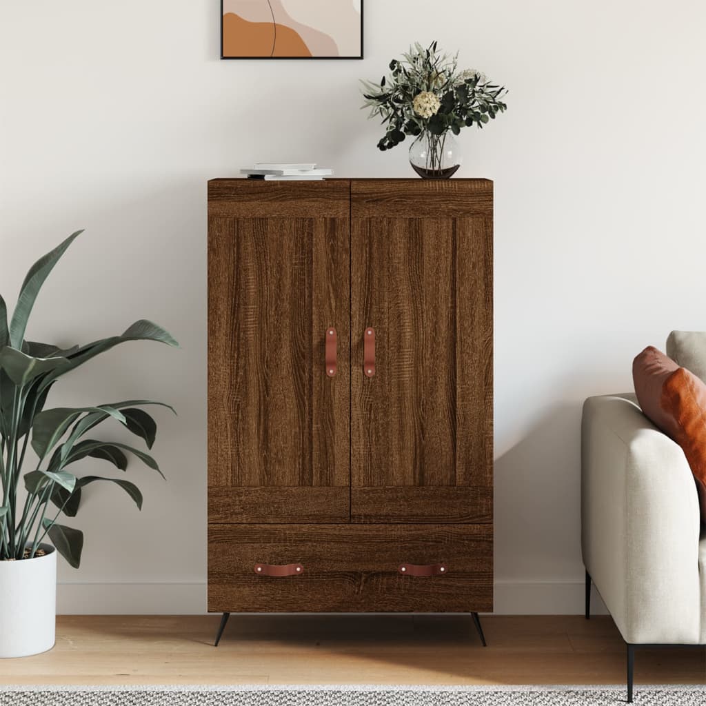 Hoge kast 69,5x31x115 cm bewerkt hout bruin eikenkleur is nu te koop bij PeponiXL, paradijselijk wonen!