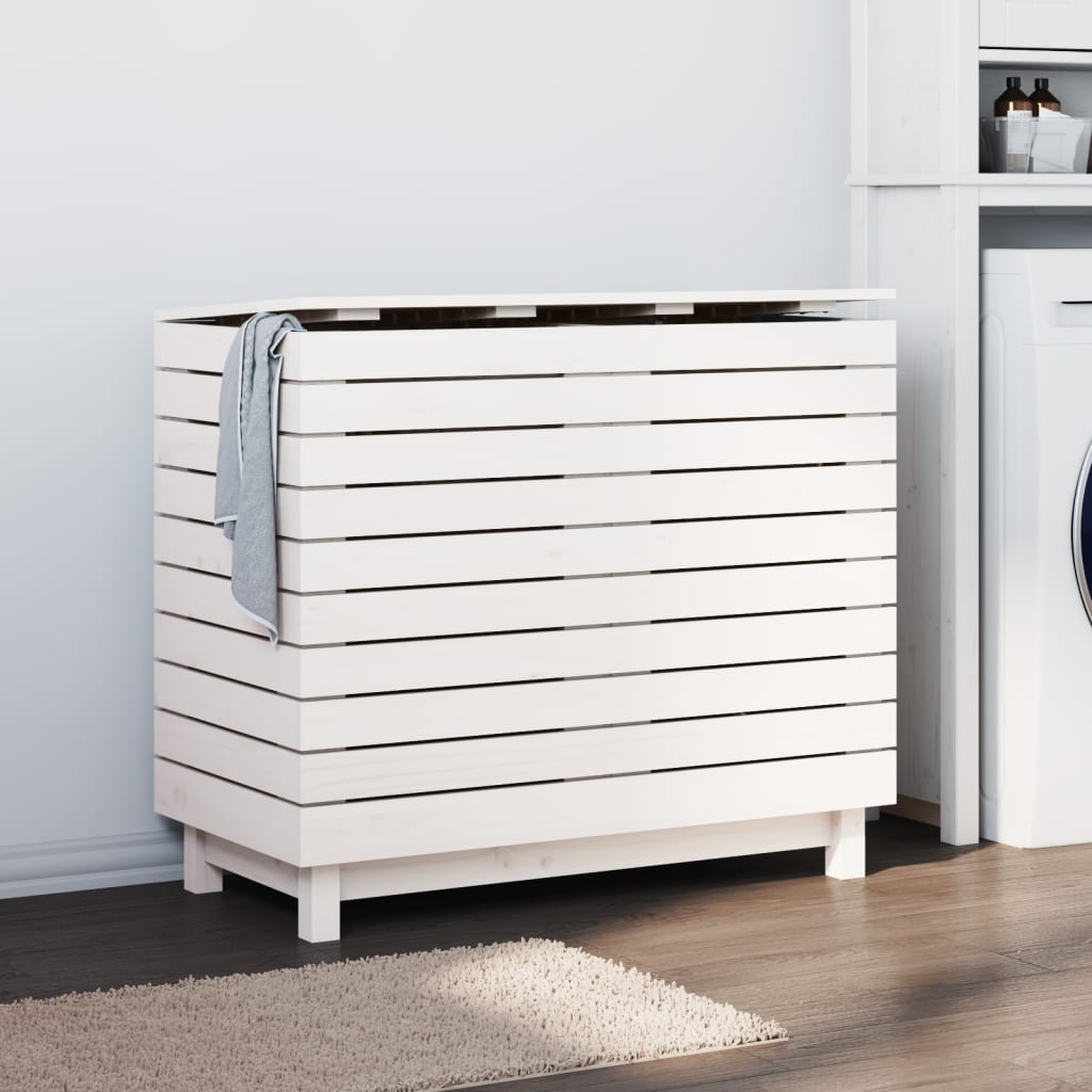 Wasmand 88,5x44x76 cm massief grenenhout wit is nu te koop bij PeponiXL, paradijselijk wonen!