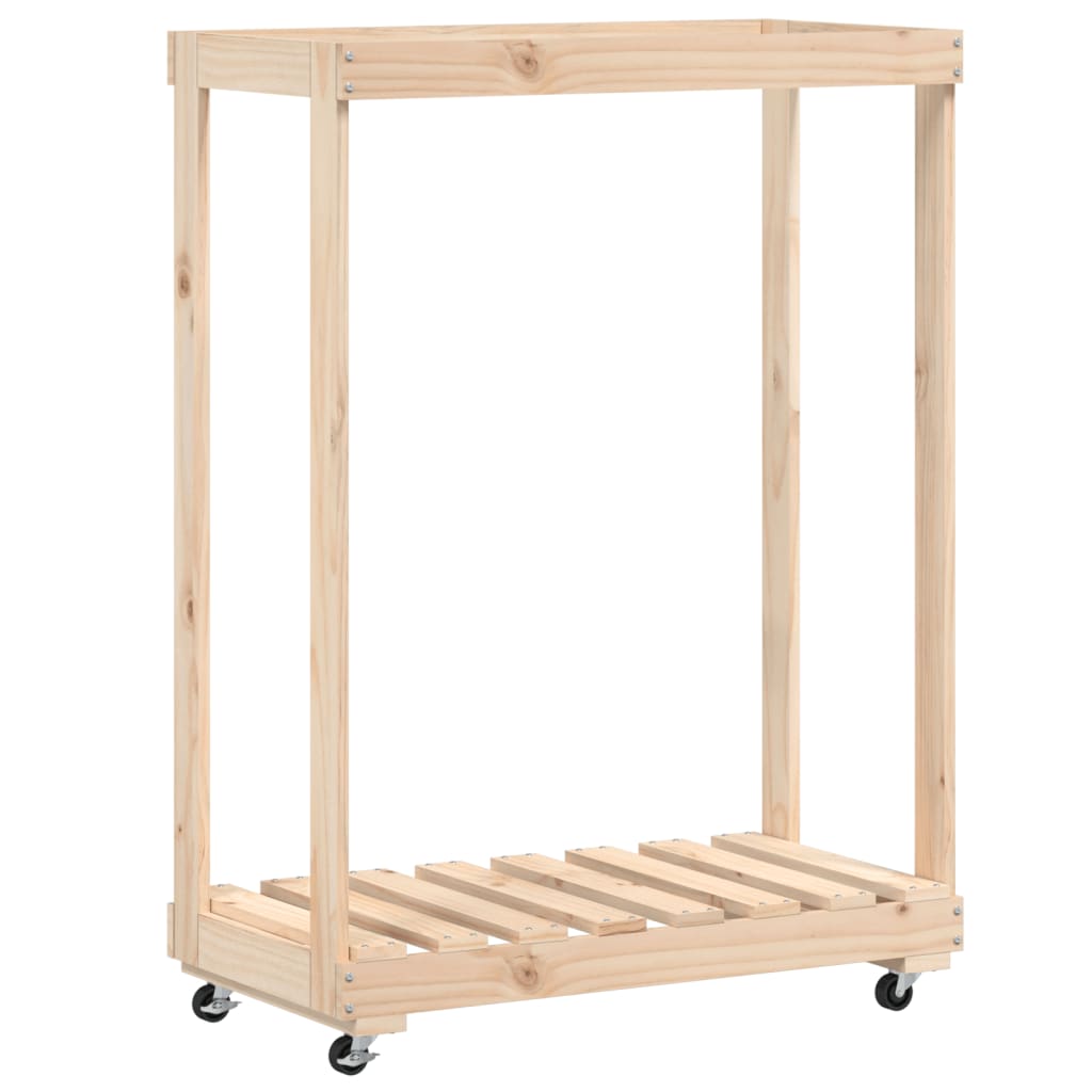 Houtblokhouder met wielen 76,5x40x108 cm massief grenenhout is nu te koop bij PeponiXL, paradijselijk wonen!