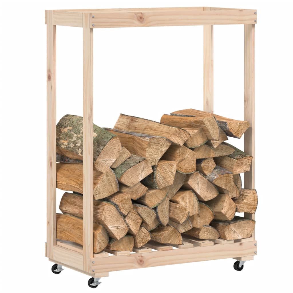 Houtblokhouder met wielen 76,5x40x108 cm massief grenenhout is nu te koop bij PeponiXL, paradijselijk wonen!