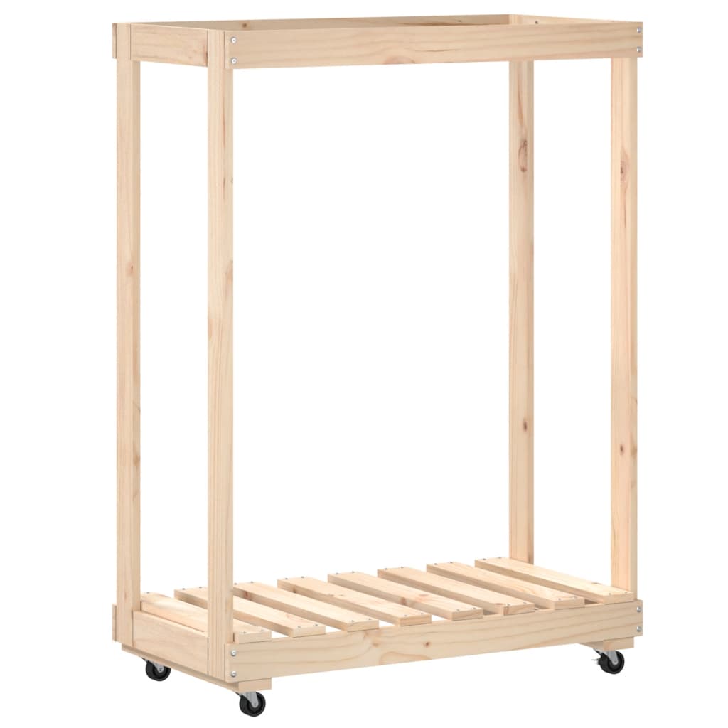 Houtblokhouder met wielen 76,5x40x108 cm massief grenenhout is nu te koop bij PeponiXL, paradijselijk wonen!