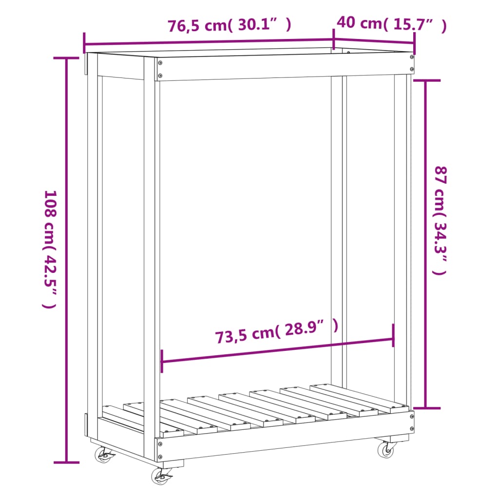 Houtblokhouder met wielen 76,5x40x108 cm massief grenenhout is nu te koop bij PeponiXL, paradijselijk wonen!