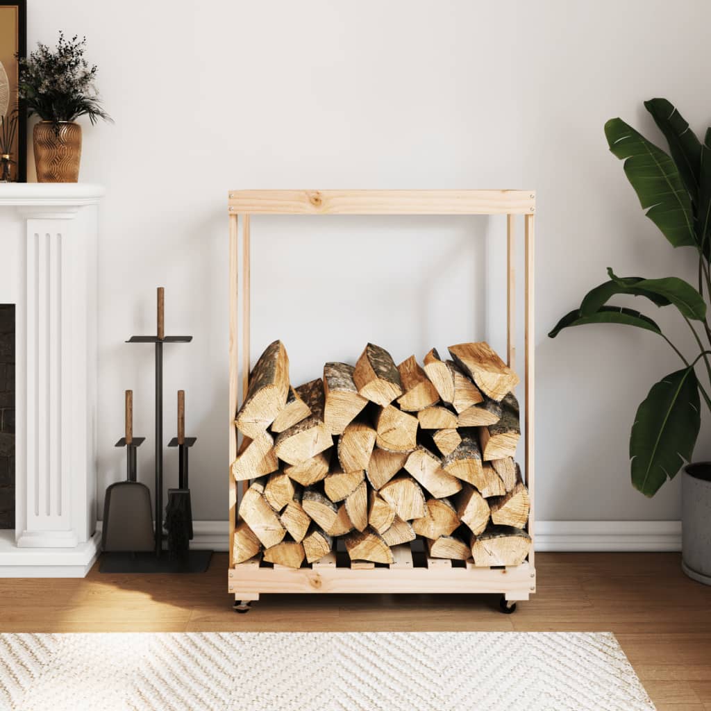 Houtblokhouder met wielen 76,5x40x108 cm massief grenenhout is nu te koop bij PeponiXL, paradijselijk wonen!
