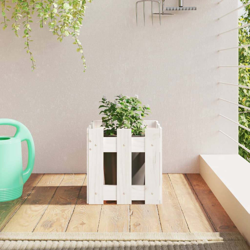 Plantenbak met hekontwerp 30x30x30 cm massief grenenhout wit is nu te koop bij PeponiXL, paradijselijk wonen!