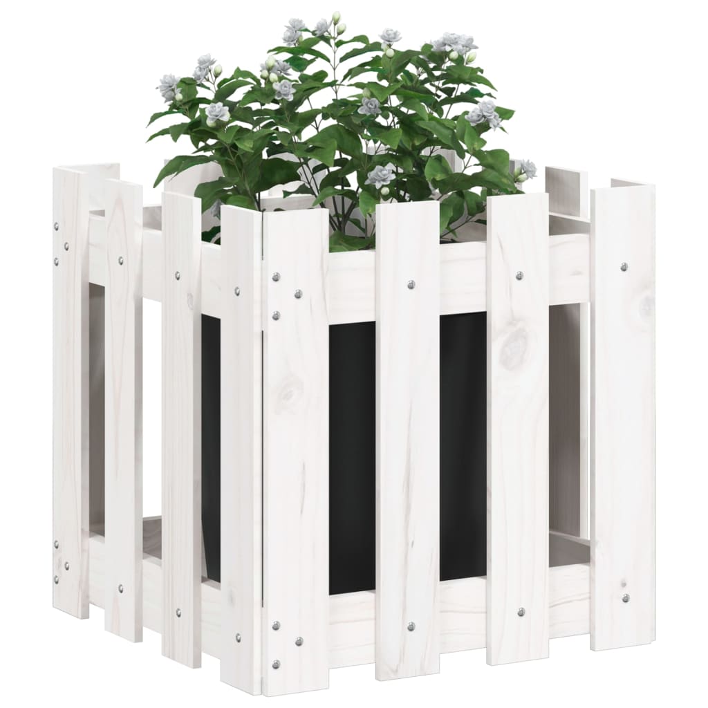 Plantenbak met hekontwerp 40x40x40 cm massief grenenhout wit is nu te koop bij PeponiXL, paradijselijk wonen!