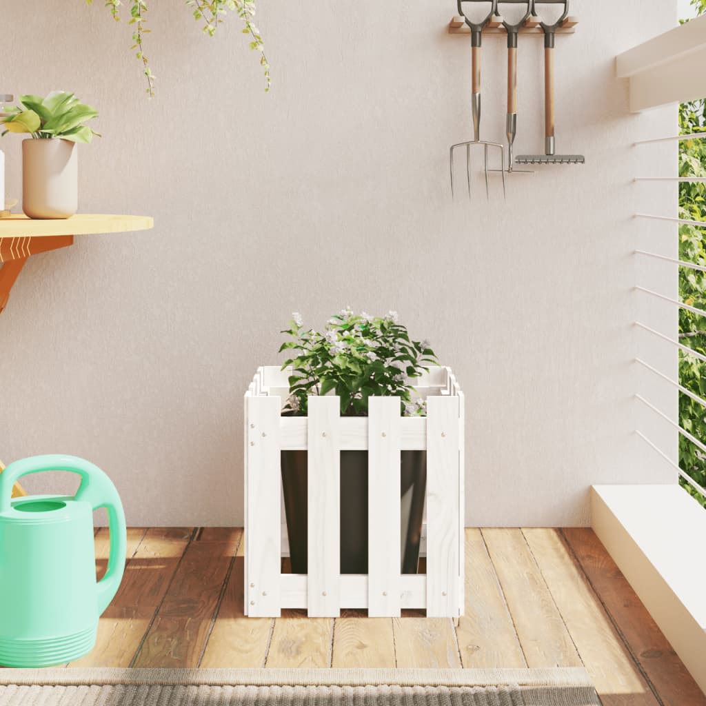 Plantenbak met hekontwerp 40x40x40 cm massief grenenhout wit is nu te koop bij PeponiXL, paradijselijk wonen!