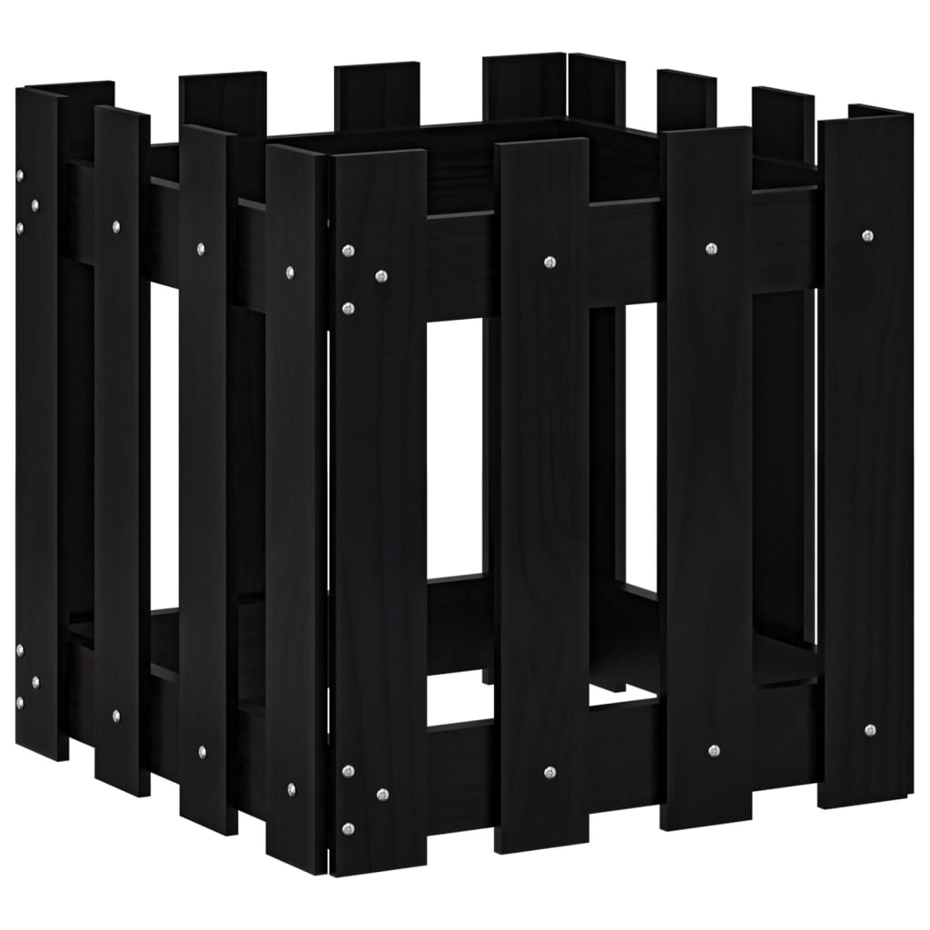 Plantenbak met hekontwerp 40x40x40 cm massief grenenhout zwart is nu te koop bij PeponiXL, paradijselijk wonen!