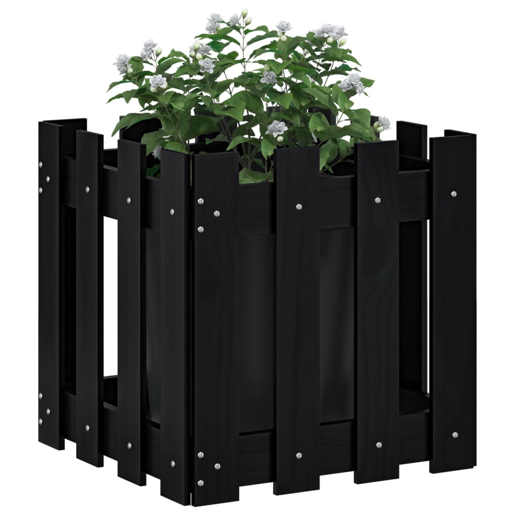 Plantenbak met hekontwerp 40x40x40 cm massief grenenhout zwart is nu te koop bij PeponiXL, paradijselijk wonen!