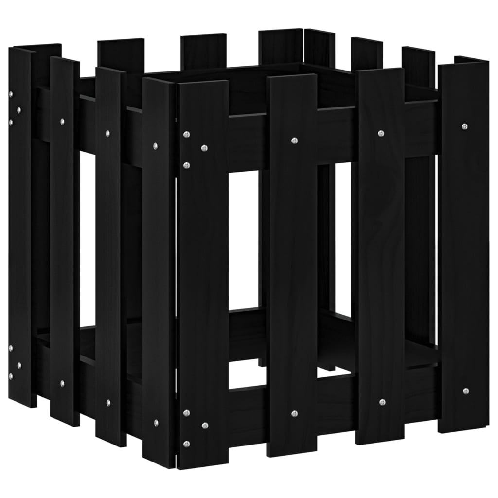 Plantenbak met hekontwerp 40x40x40 cm massief grenenhout zwart is nu te koop bij PeponiXL, paradijselijk wonen!