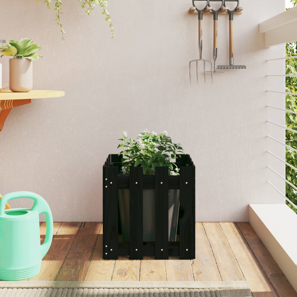 Plantenbak met hekontwerp 40x40x40 cm massief grenenhout zwart is nu te koop bij PeponiXL, paradijselijk wonen!