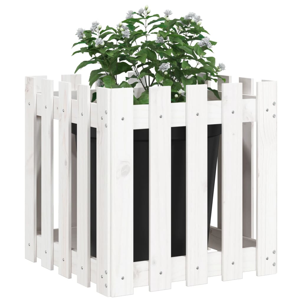 Plantenbak met hekontwerp 50x50x50 cm massief grenenhout wit is nu te koop bij PeponiXL, paradijselijk wonen!