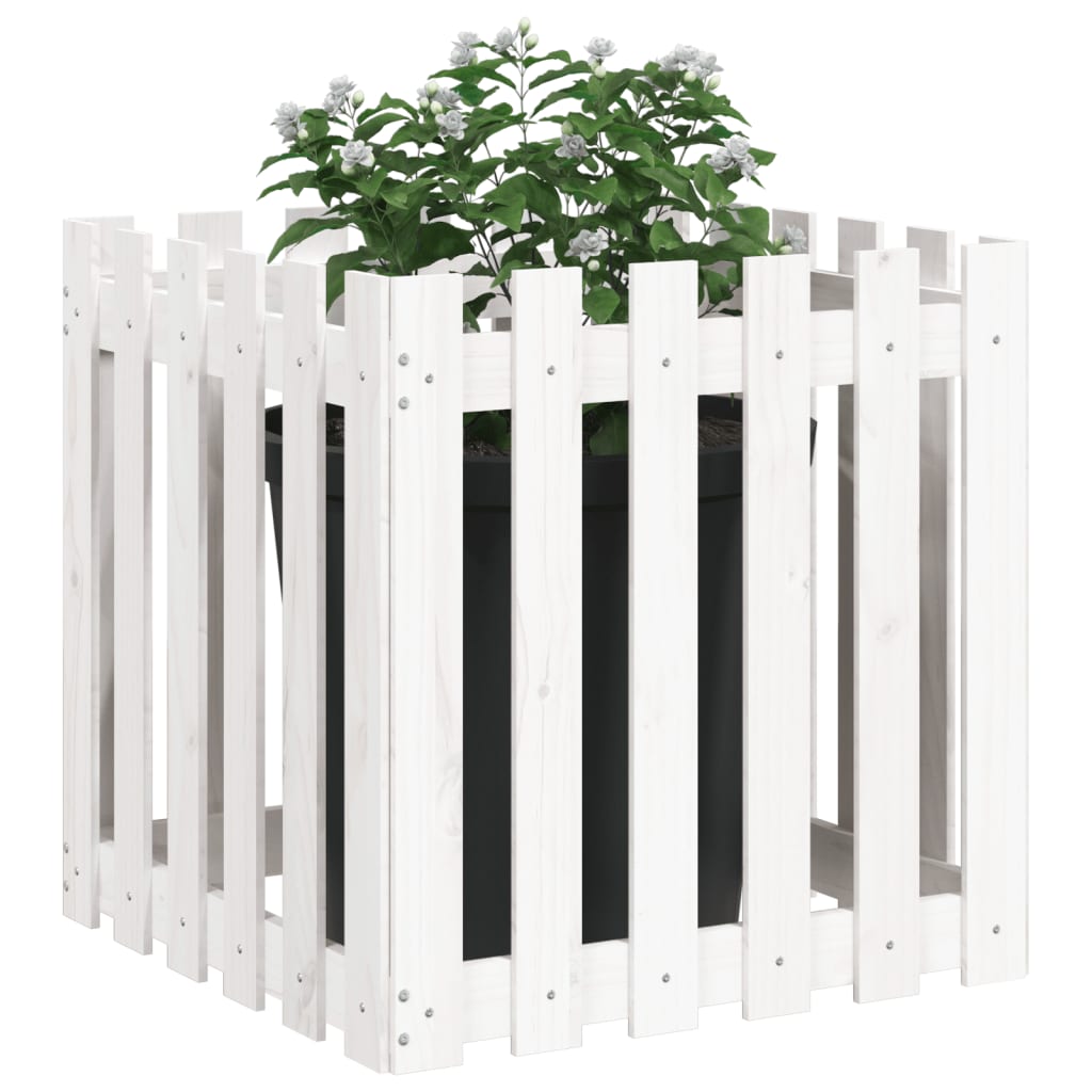 Plantenbak met hekontwerp 60x60x60 cm massief grenenhout wit is nu te koop bij PeponiXL, paradijselijk wonen!