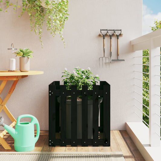 Plantenbak met hekontwerp 60x60x60 cm massief grenenhout zwart is nu te koop bij PeponiXL, paradijselijk wonen!