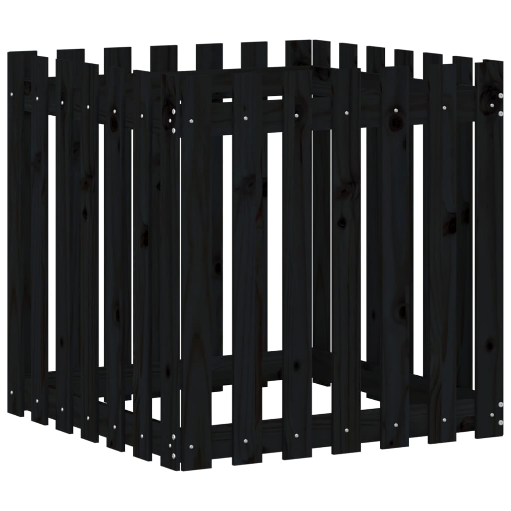 Plantenbak met hekontwerp 70x70x70 cm massief grenenhout zwart is nu te koop bij PeponiXL, paradijselijk wonen!