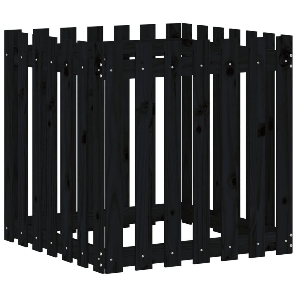 Plantenbak met hekontwerp 70x70x70 cm massief grenenhout zwart is nu te koop bij PeponiXL, paradijselijk wonen!