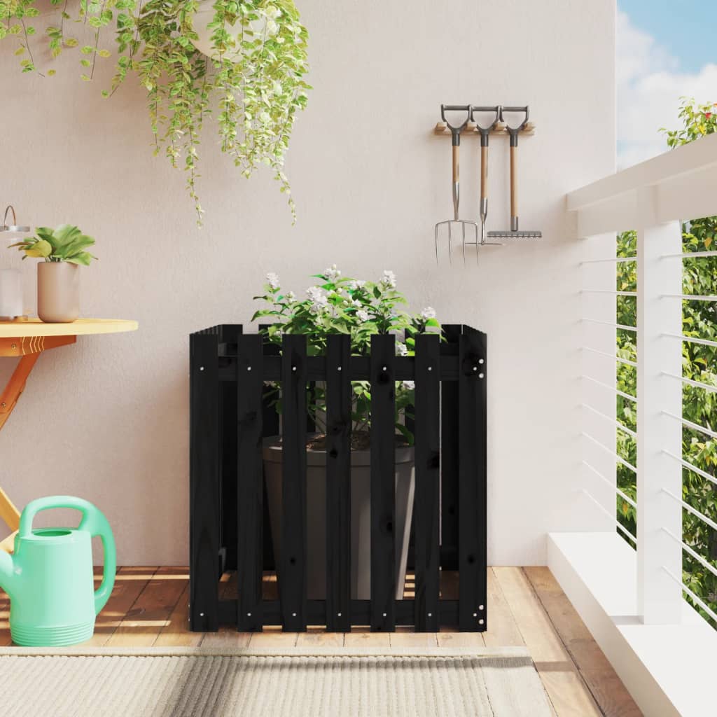 Plantenbak met hekontwerp 70x70x70 cm massief grenenhout zwart is nu te koop bij PeponiXL, paradijselijk wonen!