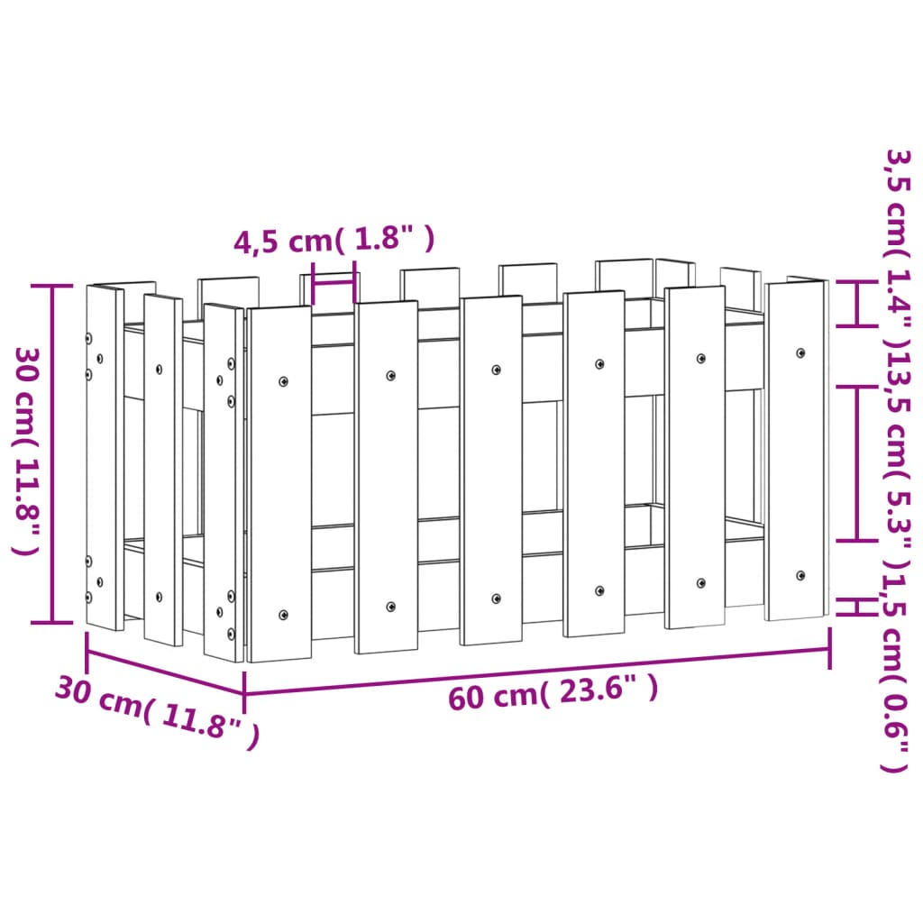 Plantenbak met hekontwerp 60x30x30 cm massief grenenhout wit is nu te koop bij PeponiXL, paradijselijk wonen!