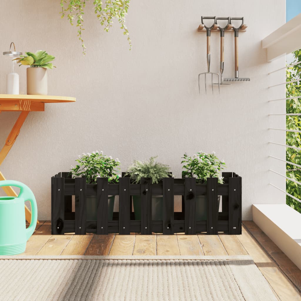 Plantenbak verhoogd hekontwerp 100x30x30 cm grenenhout zwart is nu te koop bij PeponiXL, paradijselijk wonen!