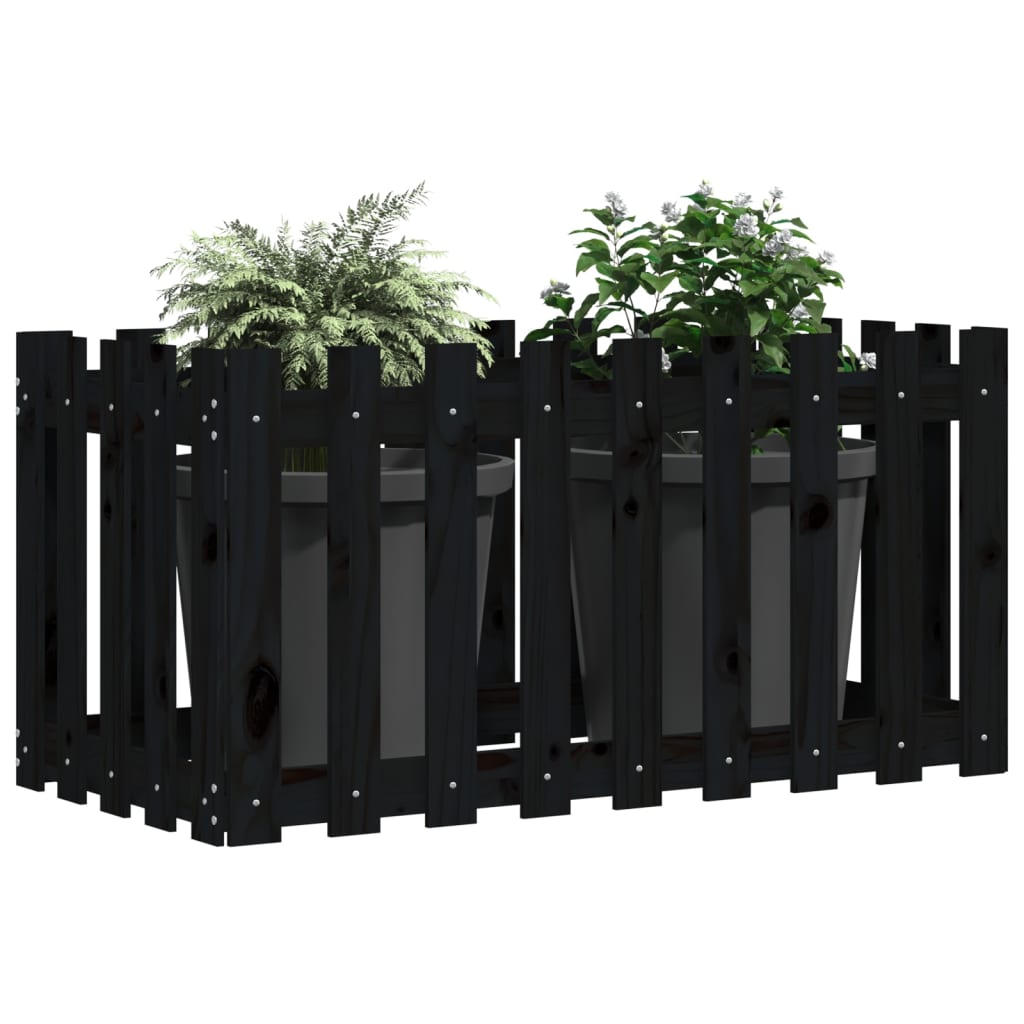 Plantenbak verhoogd hekontwerp 100x50x70 cm grenenhout zwart is nu te koop bij PeponiXL, paradijselijk wonen!