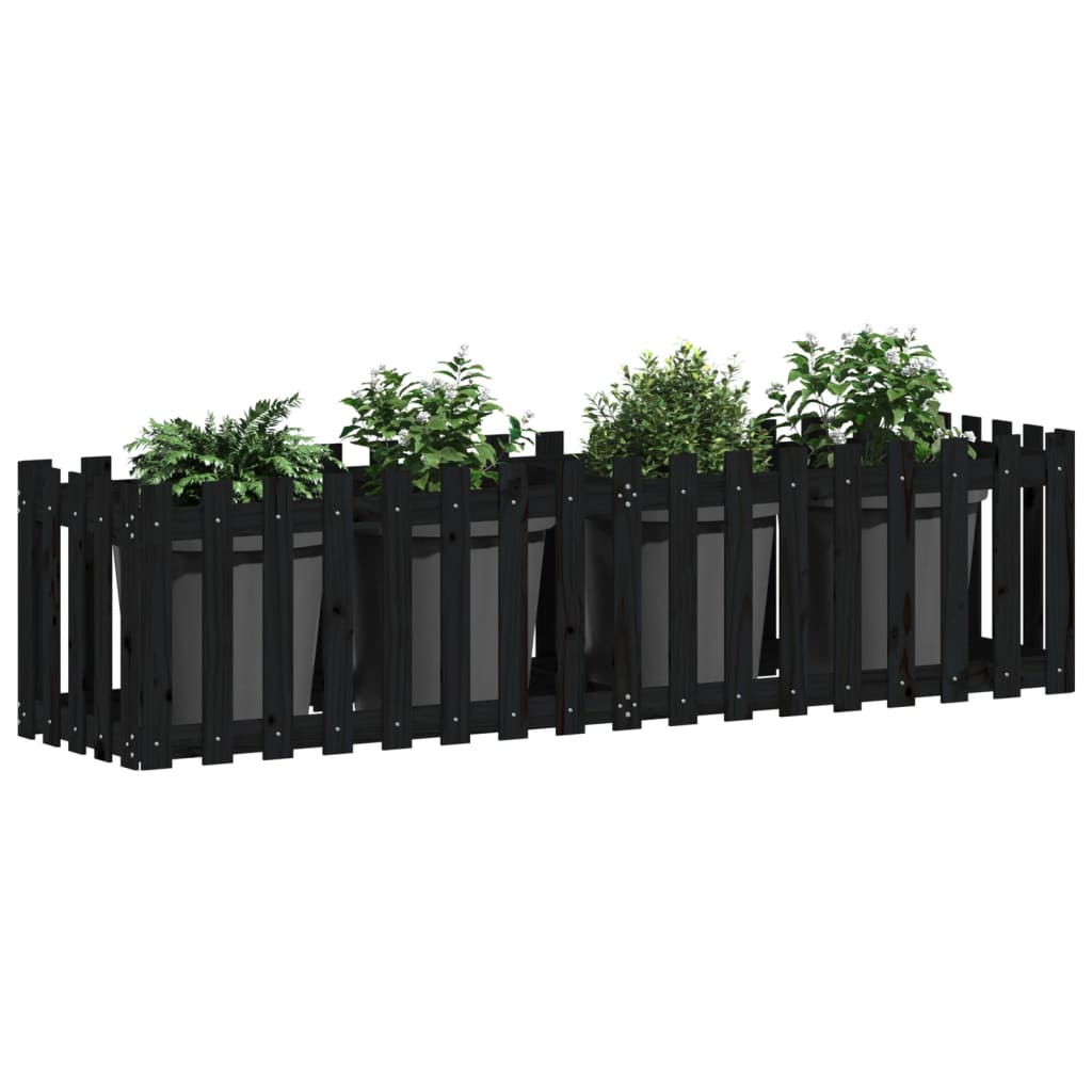 Plantenbak verhoogd hekontwerp 200x50x50 cm grenenhout zwart is nu te koop bij PeponiXL, paradijselijk wonen!