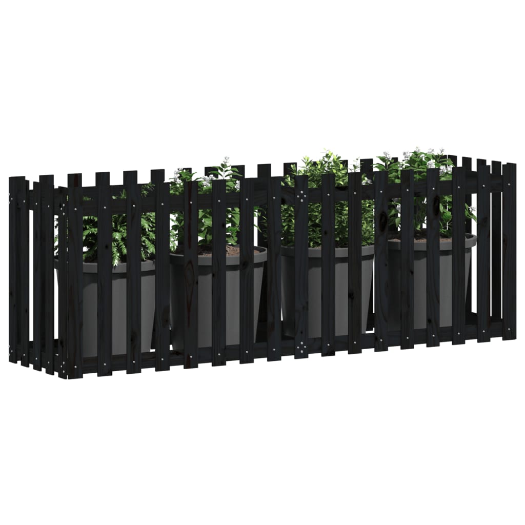 Plantenbak verhoogd hekontwerp 200x50x70 cm grenenhout zwart is nu te koop bij PeponiXL, paradijselijk wonen!