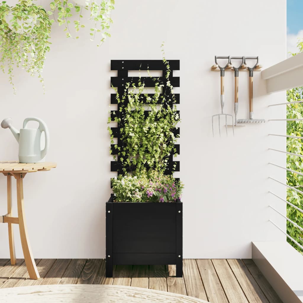 Plantenbak met rek 39x39,5x114 cm massief grenenhout zwart is nu te koop bij PeponiXL, paradijselijk wonen!
