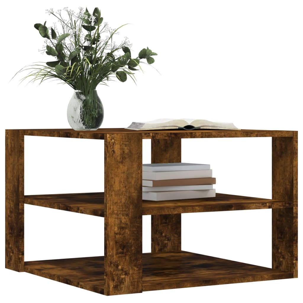 Salontafel 58x58x40 cm bewerkt hout gerookt eikenkleurig is nu te koop bij PeponiXL, paradijselijk wonen!