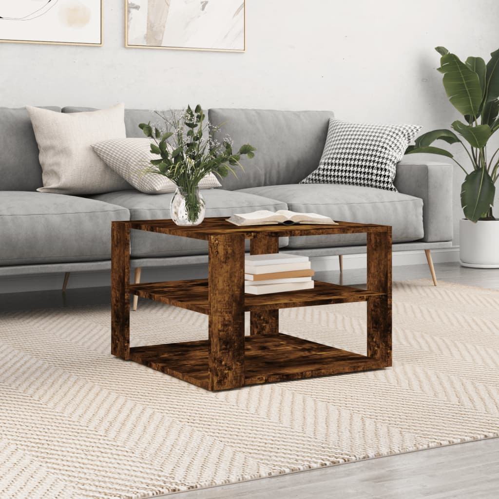 Salontafel 58x58x40 cm bewerkt hout gerookt eikenkleurig is nu te koop bij PeponiXL, paradijselijk wonen!
