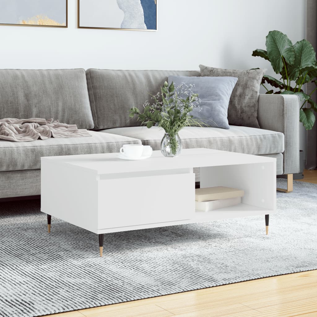 Salontafel 90x60x35 cm bewerkt hout wit is nu te koop bij PeponiXL, paradijselijk wonen!