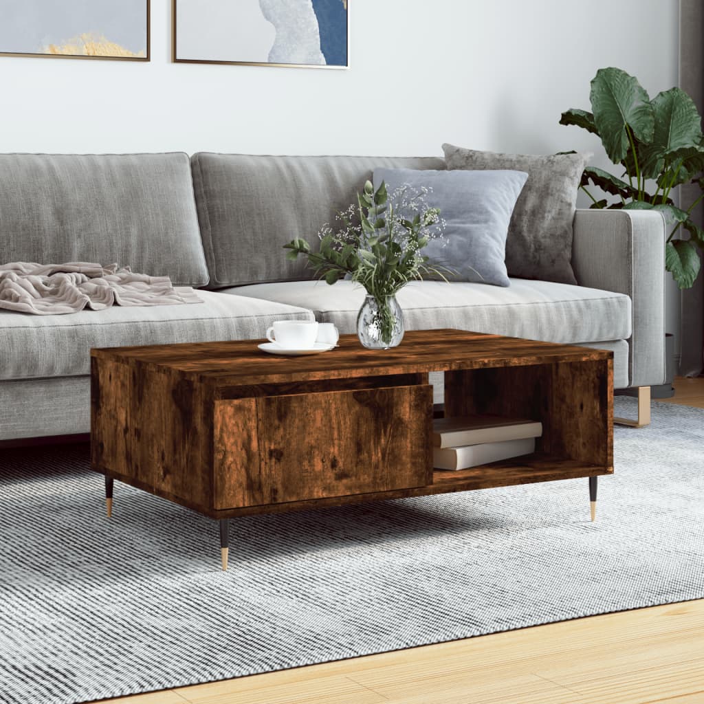 Salontafel 90x60x35 cm bewerkt hout gerookt eikenkleurig is nu te koop bij PeponiXL, paradijselijk wonen!