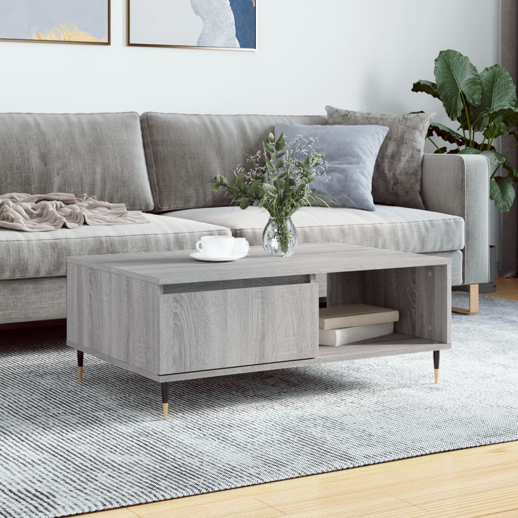 Salontafel 90x60x35 cm bewerkt hout grijs sonoma eikenkleurig is nu te koop bij PeponiXL, paradijselijk wonen!