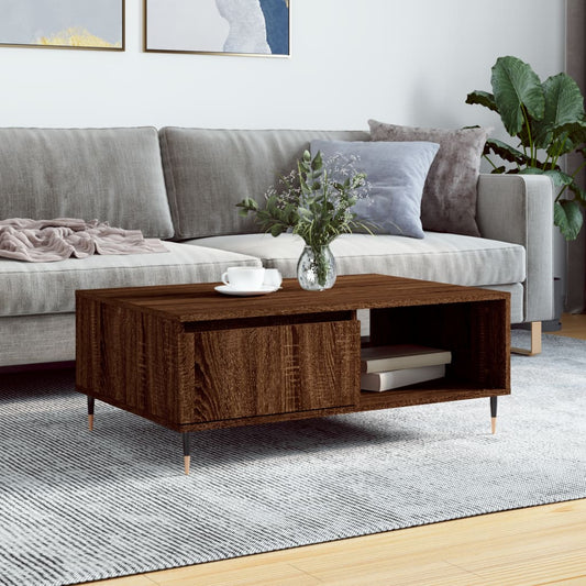 Salontafel 90x60x35 cm bewerkt hout bruin eikenkleur is nu te koop bij PeponiXL, paradijselijk wonen!