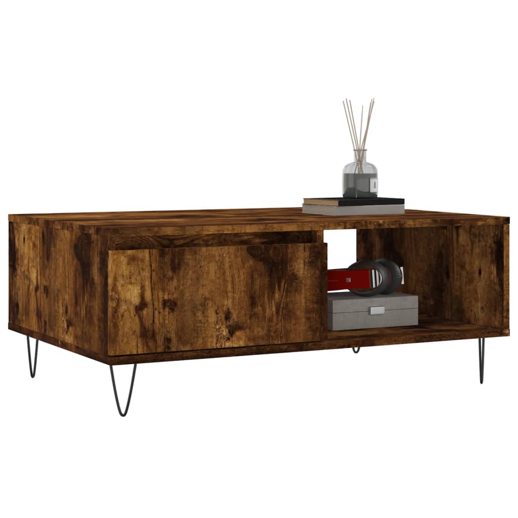 Salontafel 90x60x35 cm bewerkt hout gerookt eikenkleurig is nu te koop bij PeponiXL, paradijselijk wonen!