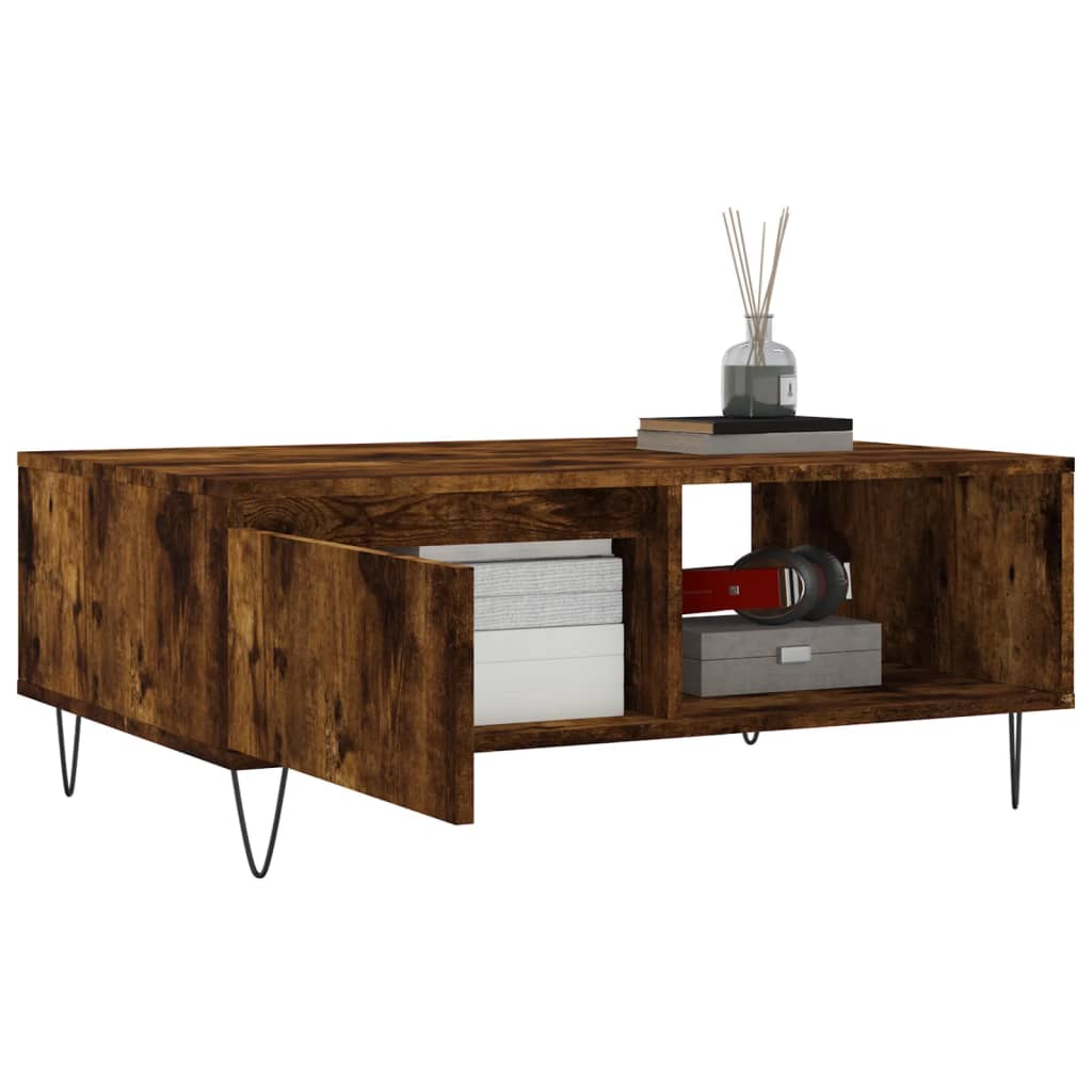 Salontafel 90x60x35 cm bewerkt hout gerookt eikenkleurig is nu te koop bij PeponiXL, paradijselijk wonen!
