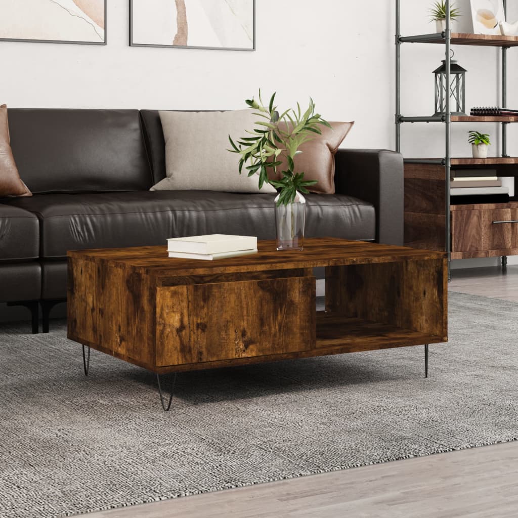 Salontafel 90x60x35 cm bewerkt hout gerookt eikenkleurig is nu te koop bij PeponiXL, paradijselijk wonen!