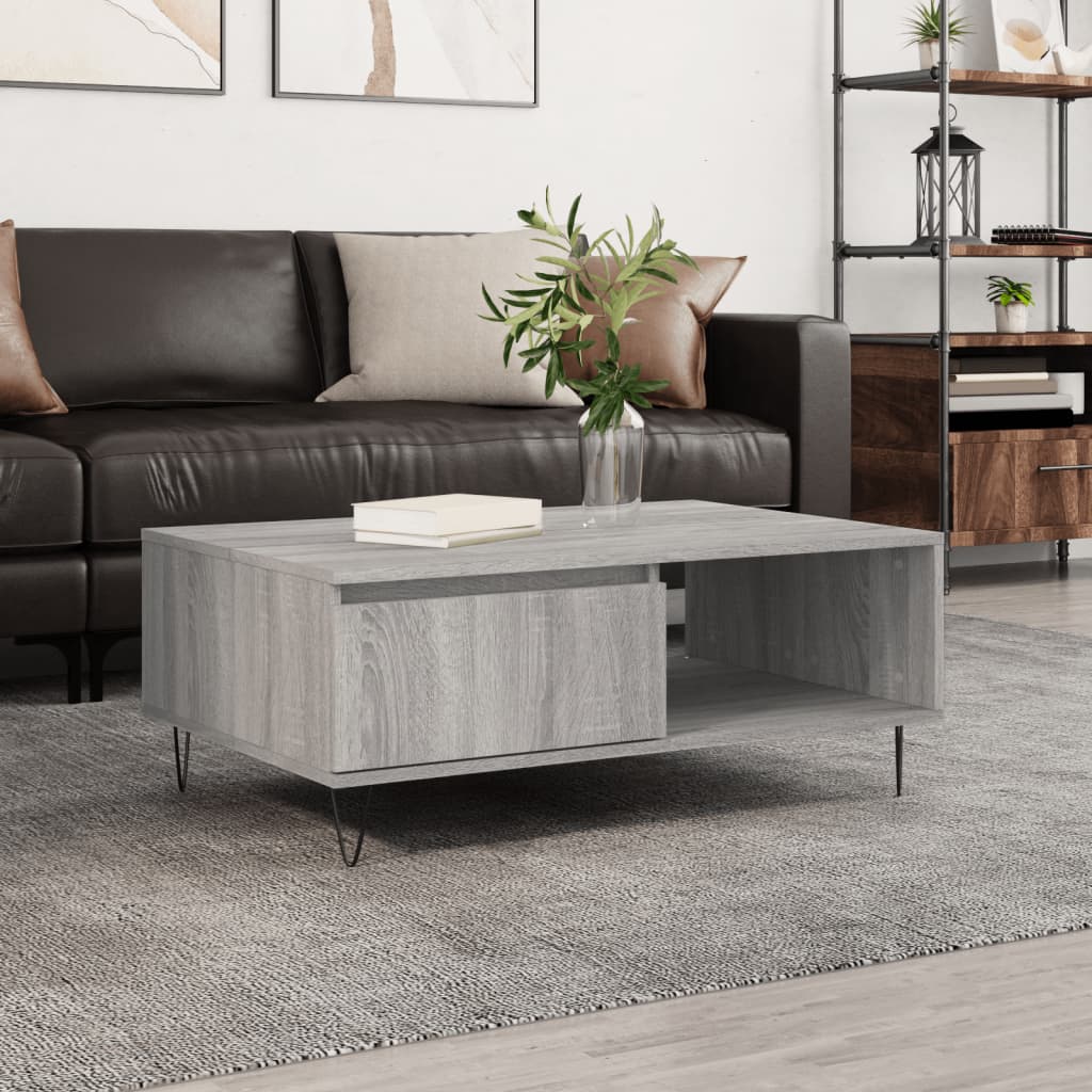 Salontafel 90x60x35 cm bewerkt hout grijs sonoma eikenkleurig is nu te koop bij PeponiXL, paradijselijk wonen!
