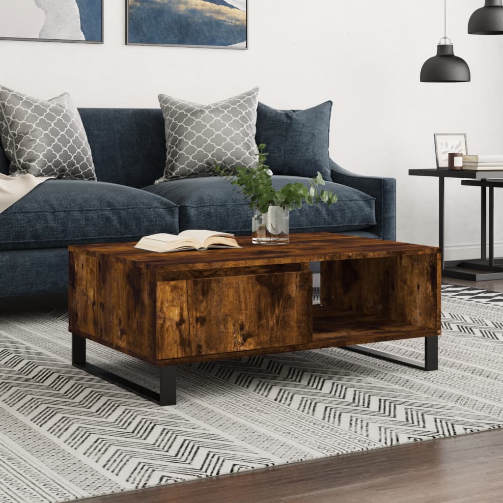 Salontafel 90x60x35 cm bewerkt hout gerookt eikenkleurig is nu te koop bij PeponiXL, paradijselijk wonen!