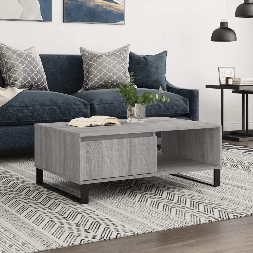 Salontafel 90x60x35 cm bewerkt hout grijs sonoma eikenkleurig is nu te koop bij PeponiXL, paradijselijk wonen!