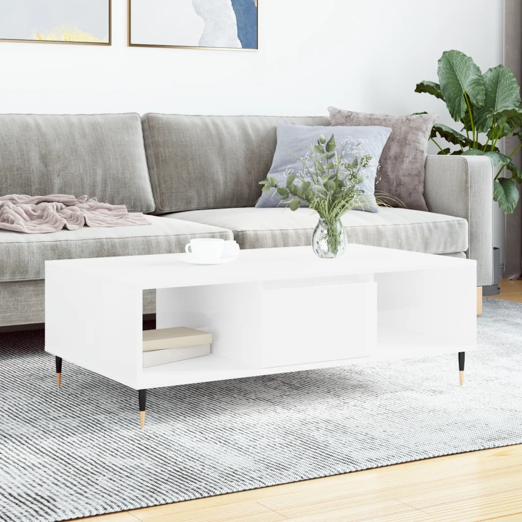 Salontafel 104x60x35 cm bewerkt hout hoogglans wit is nu te koop bij PeponiXL, paradijselijk wonen!