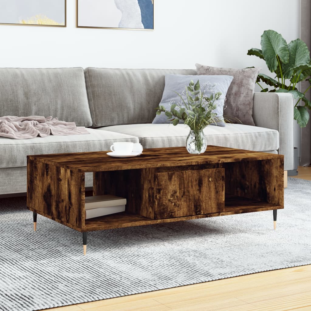 Salontafel 104x60x35 cm bewerkt hout gerookt eikenkleurig is nu te koop bij PeponiXL, paradijselijk wonen!